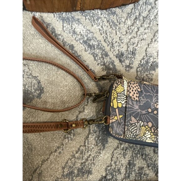 Sakroots Shadow Flower Power Coated Canvas Wristlet Crossbody Zip Around Phone - Picture 7 of 9
